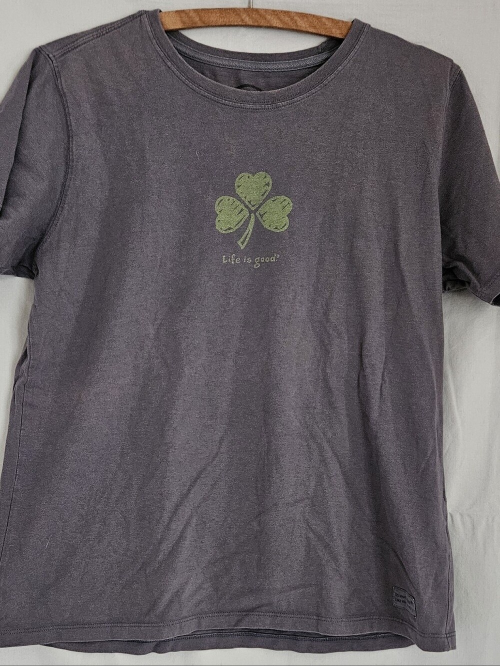 Life Is Good Gray Tee with Green Clover Logo